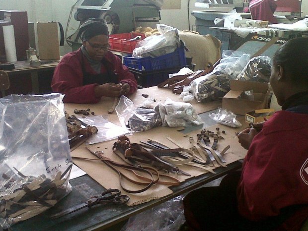 The production team assembling the Bamboo watches